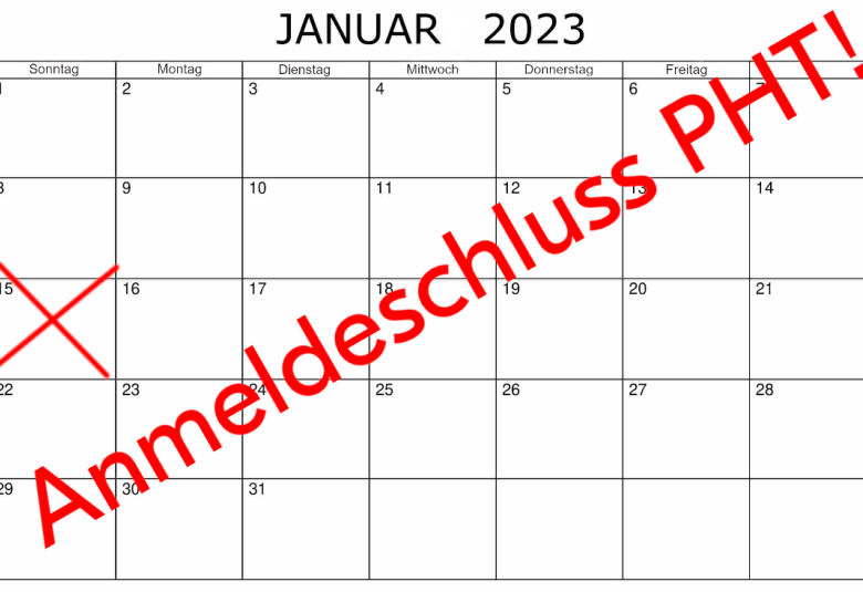 Kalenderblatt mit Text Anmeldeschluss und Kreuz bei 15. Januar