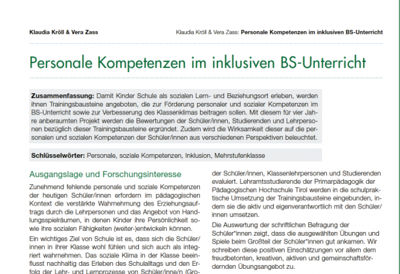 Personale Kompetenzen im inklusiven BS-Unterricht