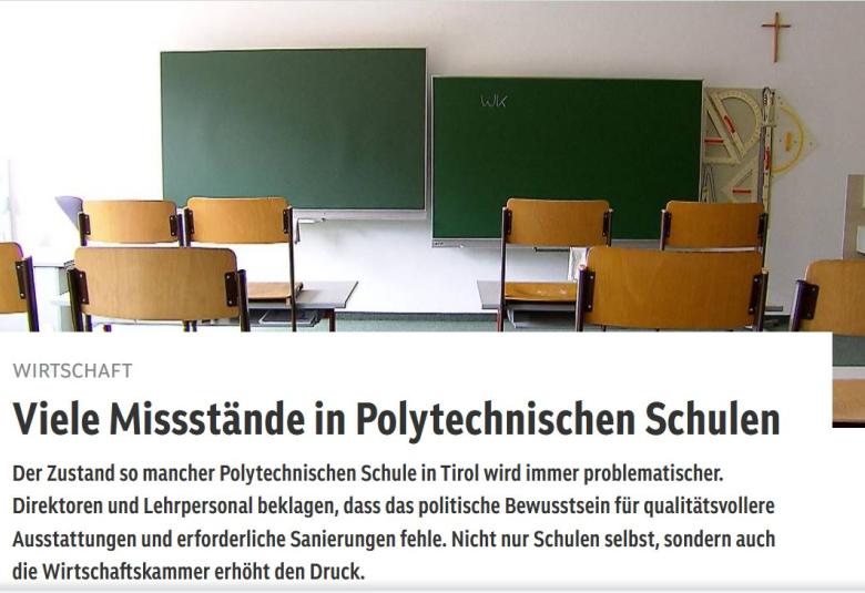 Der ORF Tirol berichtet über die Bemühungen, Polytechnische Schulen zu stären.