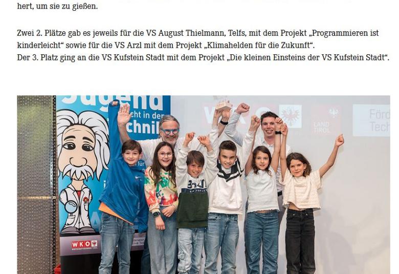 1. Platz für die 4. MSTA der Praxisvolksschule.