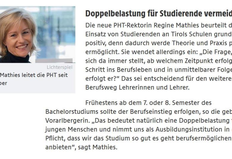 Rektorin Regine Mathies im ORF Tirol Interview